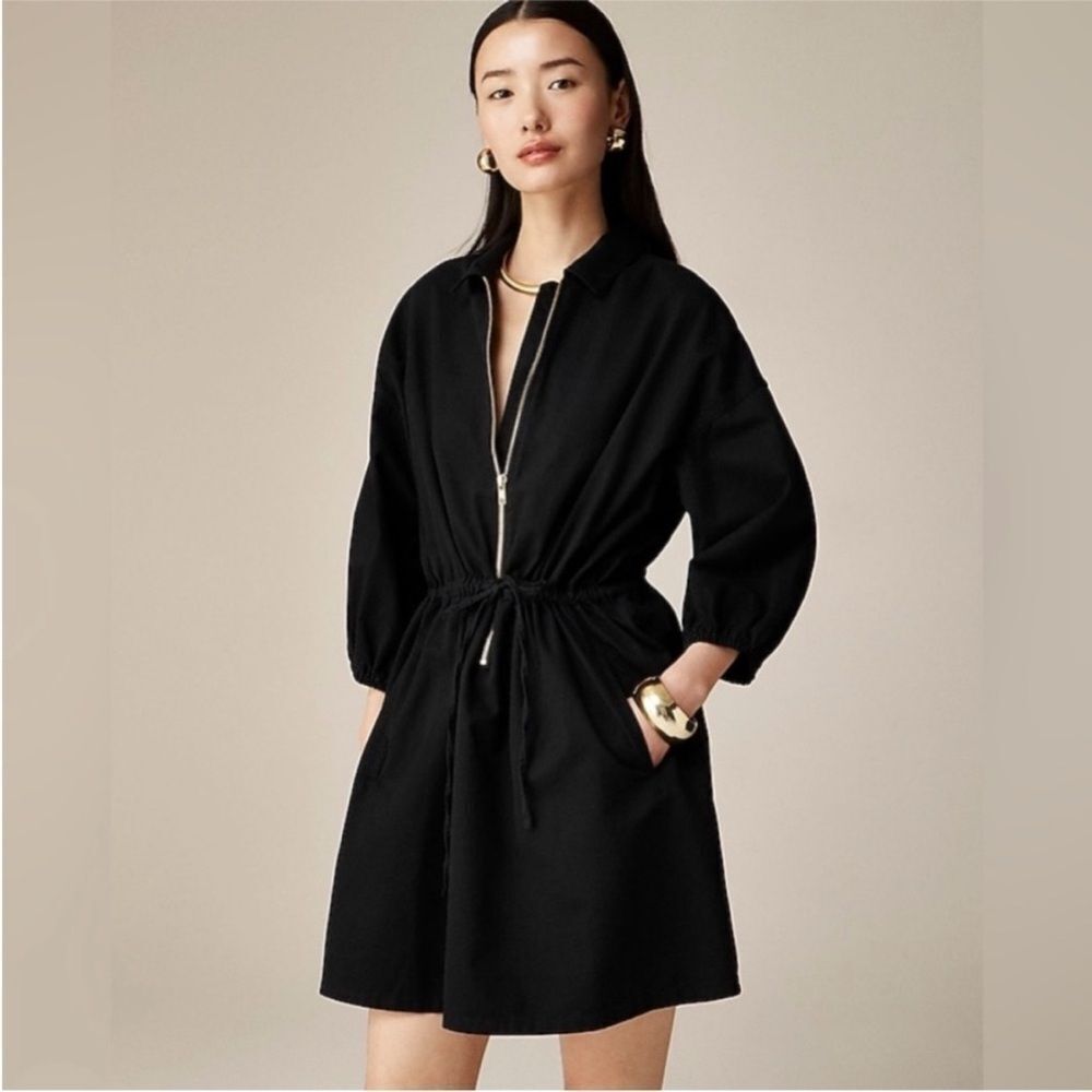 J. Crew cinched zip-up dress in drapey cotton. Size L. NWT.